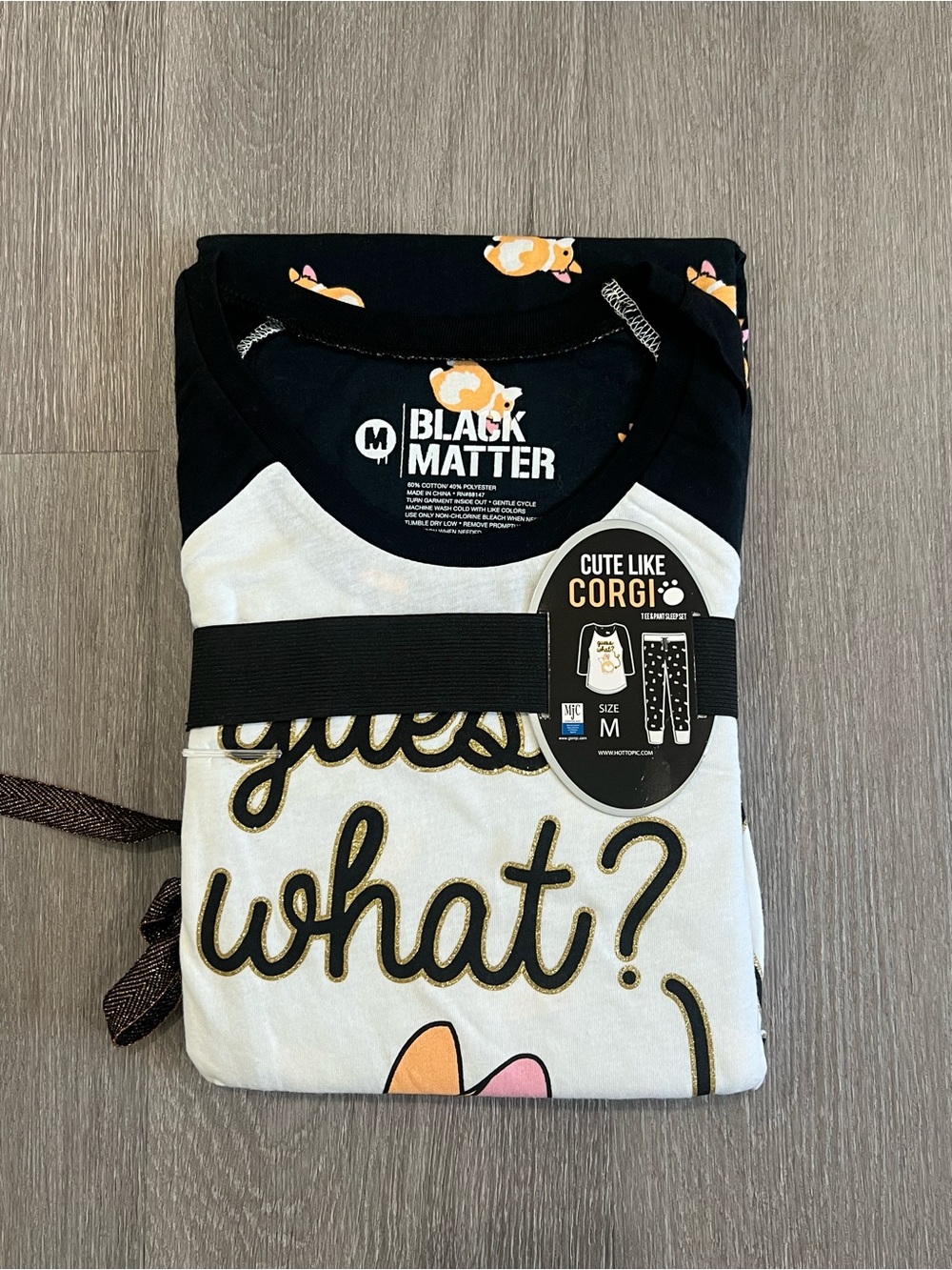 Black Matter "Guess What?" Corgi Butt Graphic Pajama Set - Size M